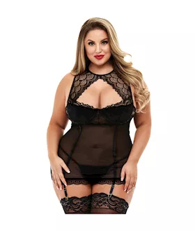 Lace Halter Mini Dress With Garters