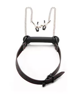 Strict Silicone Bit Gag With Nipple Clamps