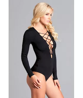 One Piece Long Sleeved Body Suit With Zig Zag Straps - L/xl