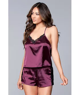 Two-piece Relaxed Fit Satin Cami And Short Set - S