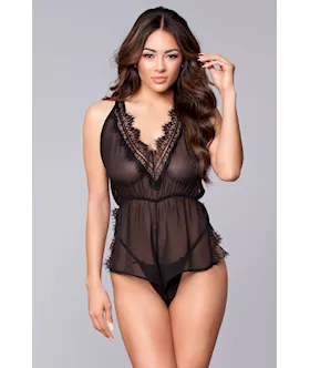 Lace Plunge Neck Romper  S