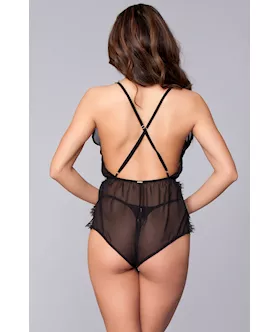 Lace Plunge Neck Romper - Xl