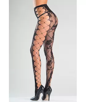 Festive Floral Fishnet Pantyhose Tights - O/s