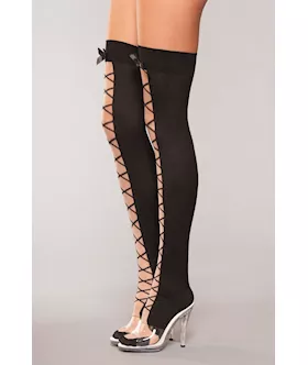 Lace Up Thigh Highs With Ribbons - O/s