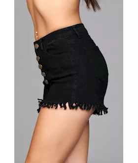 High Waisted Fringed Button Shorts