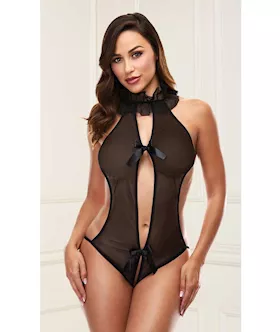Deep V Transparent Teddy With Bows