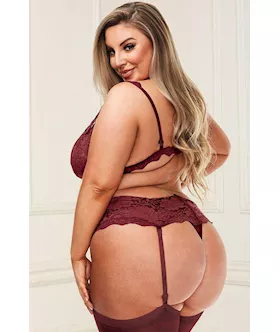 3 Piece Lacey Bra Garter Skirt And G-string Set