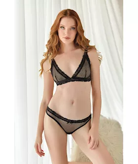 Mesh Bralette And Open Lace Up Panty