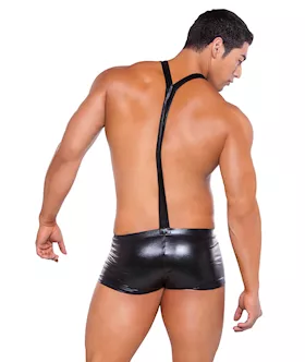 Zeus Wet Look Suspender Shorts