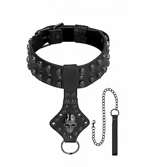 Ouch! Skulls And Bones - Neck Chain With Skulls & Leash 
