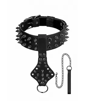 Ouch! Skulls And Bones - Neck Chain With Spikes & Leash 