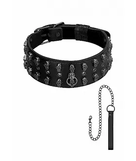 Ouch! Skulls And Bones - Neck Chain With Skulls & Leash 
