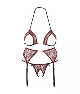 Abierta Fina Sensual Suspenders Crotchless Lingerie