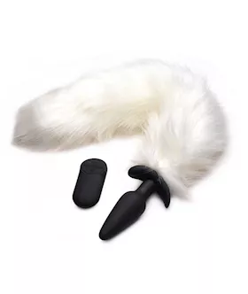 Tailz Vibrating White Fox Tail Slender Anal Plug - 18 Inch