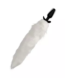 Tailz Vibrating White Fox Tail Slender Anal Plug - 18 Inch
