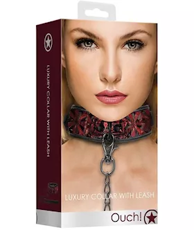 Luxury Collar With Leash- Burgundy