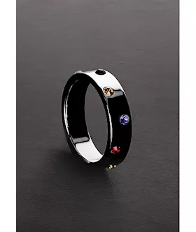 Wide Band Stainless Steel Rainbow Gem Ring 45mm