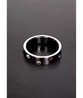 Wide Band Stainless Steel Rainbow Gem Ring 45mm