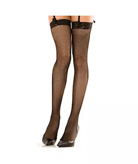 Lace Top Fishnet Thigh High Stockings Black O/s 
