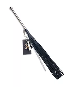 Bound X Leather Flogger With Thin Metal Handle And Chain