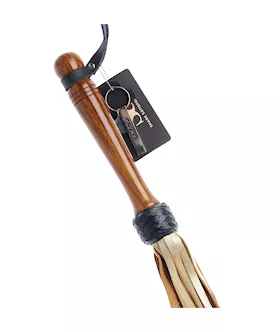 Bound X Gold Leather Flogger With Wooden Handle