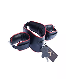 Bound X Leather Wrist To Neck Cuffs