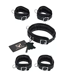 Bound X Padded Cuffs And Collar Set With Silver Hardware