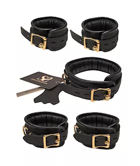 Bound X Padded Cuffs And Collar Set With Brass Hardware
