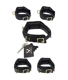 Bound X Padded Calfskin Cuffs And Collar Set