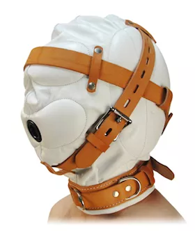 Total Sensory Deprivation White Leather Hood Medium Large