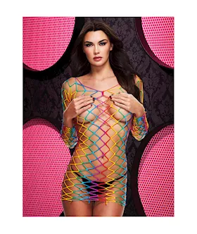 Rainbow Fishnet Mini Dress