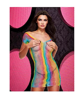 Rainbow Jacquard Lace Mini Dress