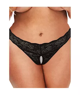 Secret Kisses Lace and Pearls Crotchless Thong