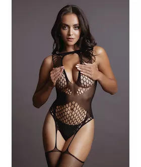 Contrast Suspender Bodystocking 