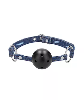 Breathable Ball Gag - With Roughened Denim Straps 
