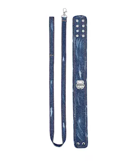 Denim Collar - With Leash - Roughened Denim Style 