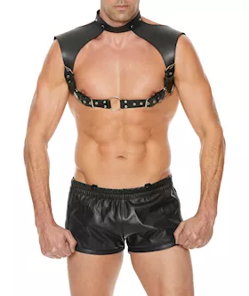 Men Leather Harness With Neck Collar