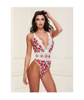 Floral And Lace Diamond Cut-out Teddy