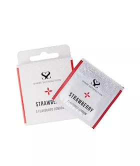 Share Satisfaction Strawberry Flavoured Condom - 3 Pack