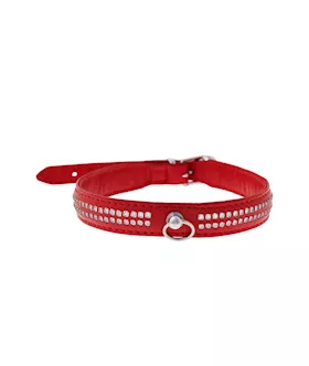 Bound X Red Collar With Silver Rhinestones  Two Rows