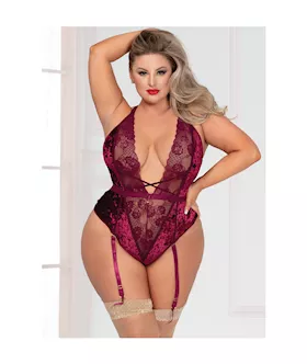 Crushed Lace Velvet Teddy  