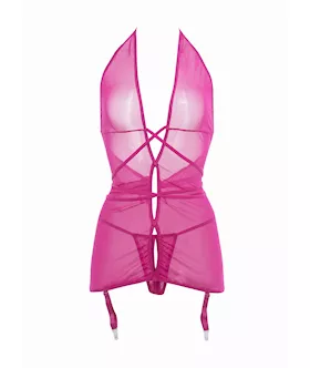 Allure Savannah Sheer Mesh Garter Dress & Open Thong