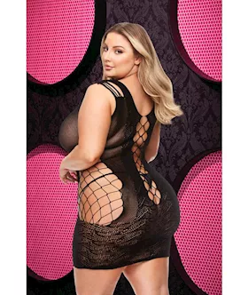 Lace And Fishnet Halter Dress - Black - Q Env