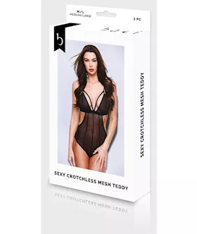 Baci Sexy Crotchless Mesh Teddy - Black - M/l Bx