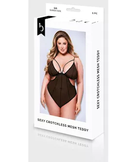 Baci Sexy Crotchless Mesh Teddy - Black - Q Bx