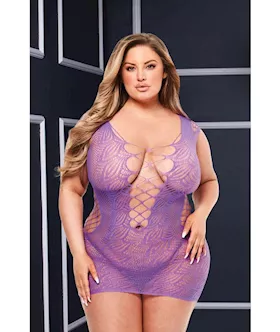 Baci Corset Front Lace Mini Dress  Purple  Q BX