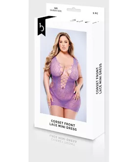 Baci Corset Front Lace Mini Dress - Purple - Q Bx