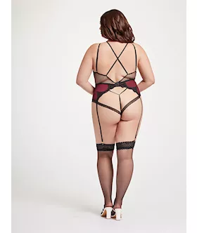 Nothing But Net Guipure Lace And Fishnet Teddy Stm-11456x-black/wine-1x/2x