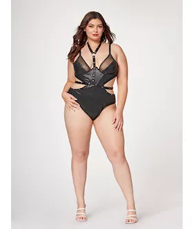 Midnight Love Vegan Leather Two Piece Teddy Set Stm-11524x-black-3x/4x