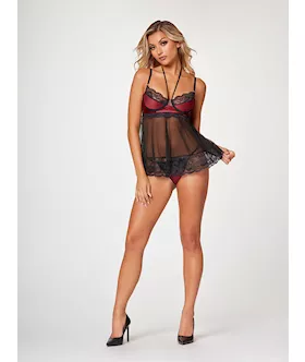 The Romantic Two Piece Babydoll Set STM11547BlackM